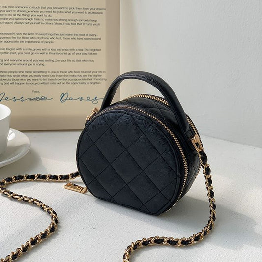 Faux Leather Quilted Round Crossbody Bag SpreePicky