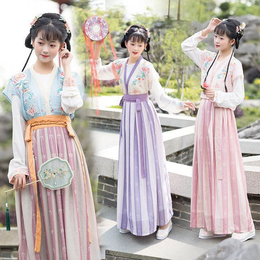 Flower embroidered Hanfu Vest / Blouse / High Waist Floral Maxi A SpreePicky