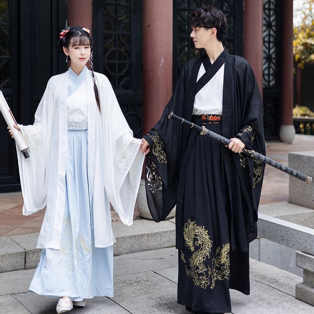 Couple Matching Embroidered Hanfu Jacket / Blouse / High Waist Maxi A SpreePicky