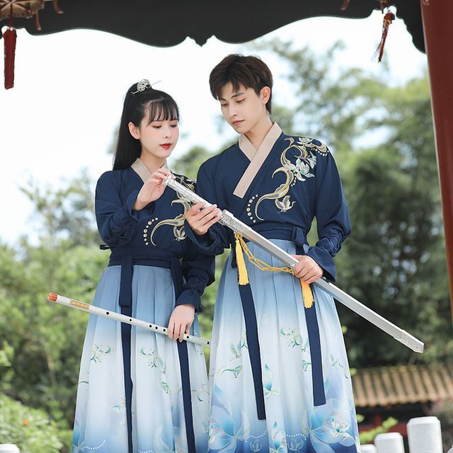 Couple Matching Flower Embroidered Hanfu Costume Set SpreePicky