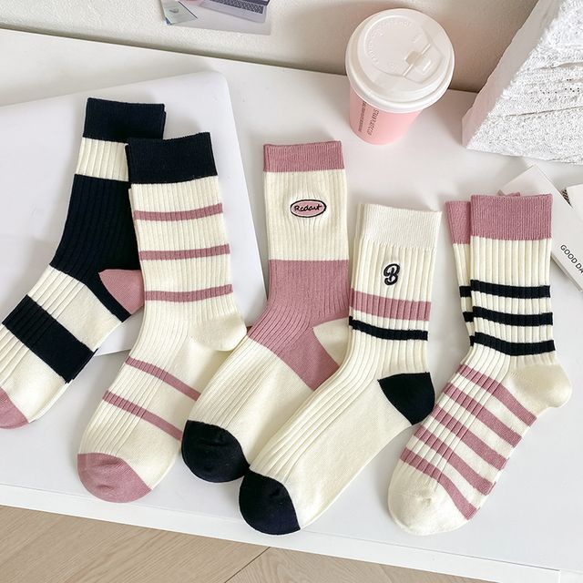 Set of 2 Pairs: Printed Ribbed Socks SpreePicky