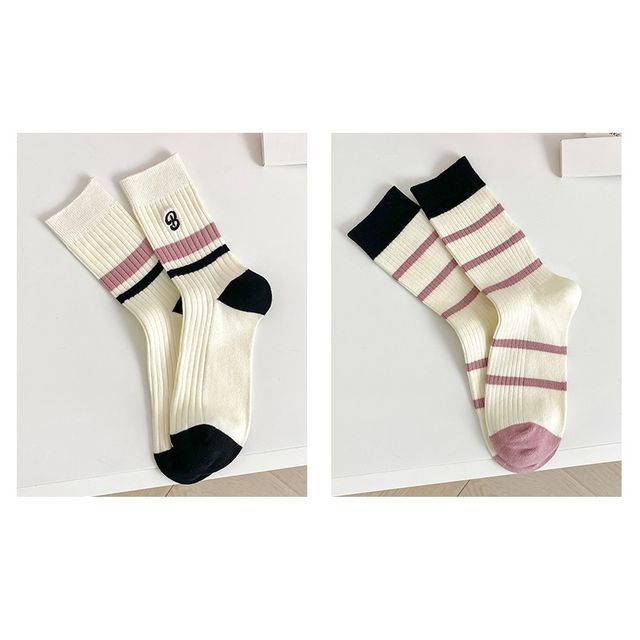 Set of 2 Pairs: Printed Ribbed Socks SpreePicky