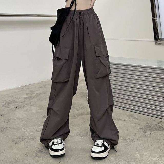 High Waist Pocket Loose-Fit Wide-Leg Cargo Pants SpreePicky