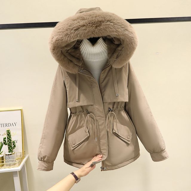 Fluffy Hooded Plain Puffer Jacket SpreePicky