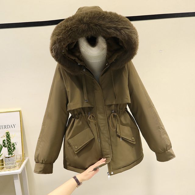 Fluffy Hooded Plain Puffer Jacket SpreePicky