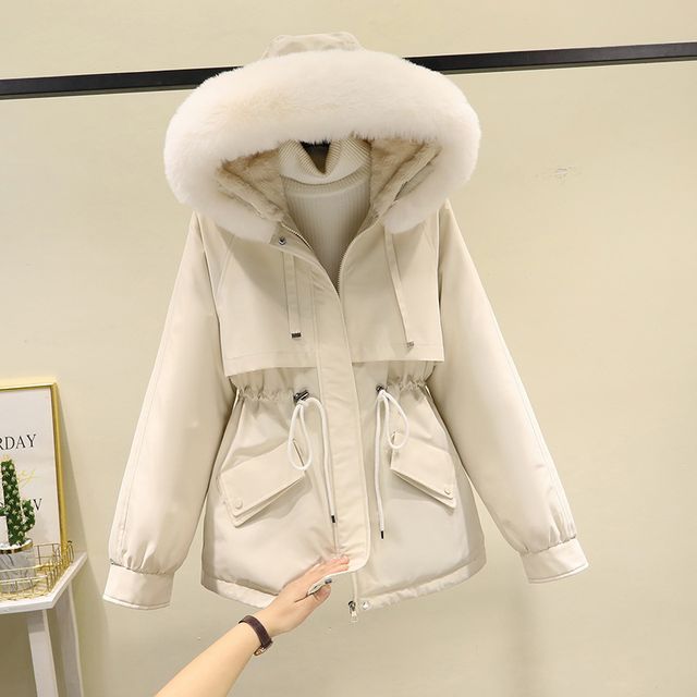 Fluffy Hooded Plain Puffer Jacket SpreePicky