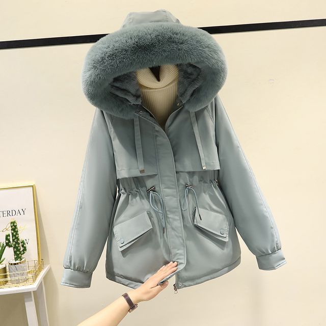 Fluffy Hooded Plain Puffer Jacket SpreePicky