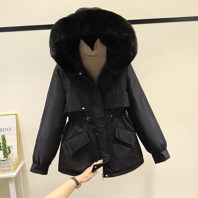 Fluffy Hooded Plain Puffer Jacket SpreePicky