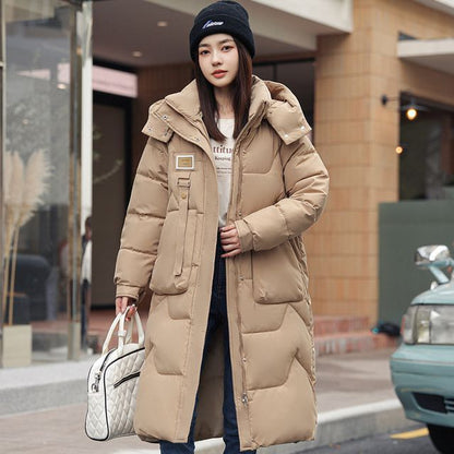 Lettering Applique Hooded Midi Zip Puffer Coat SpreePicky