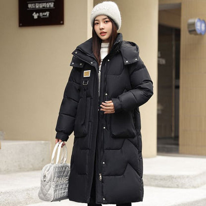 Lettering Applique Hooded Midi Zip Puffer Coat SpreePicky