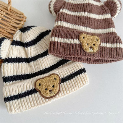 Ear Accent Striped Beanie SpreePicky