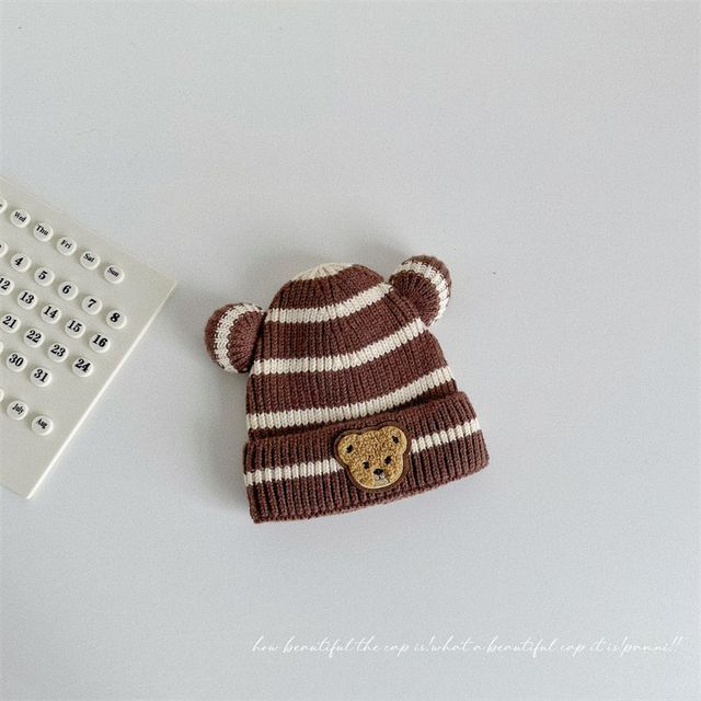 Ear Accent Striped Beanie SpreePicky