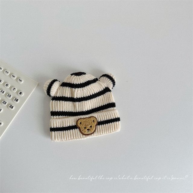 Ear Accent Striped Beanie SpreePicky