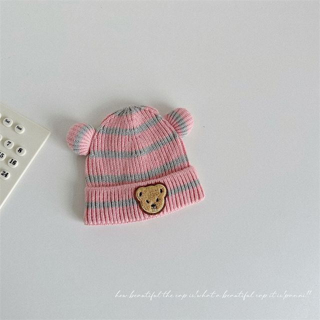 Ear Accent Striped Beanie SpreePicky