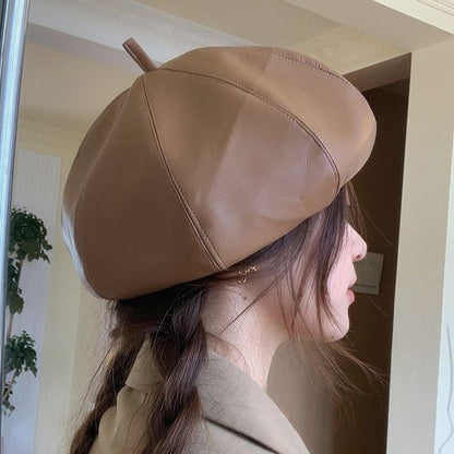 Plain Faux Leather Beret SpreePicky