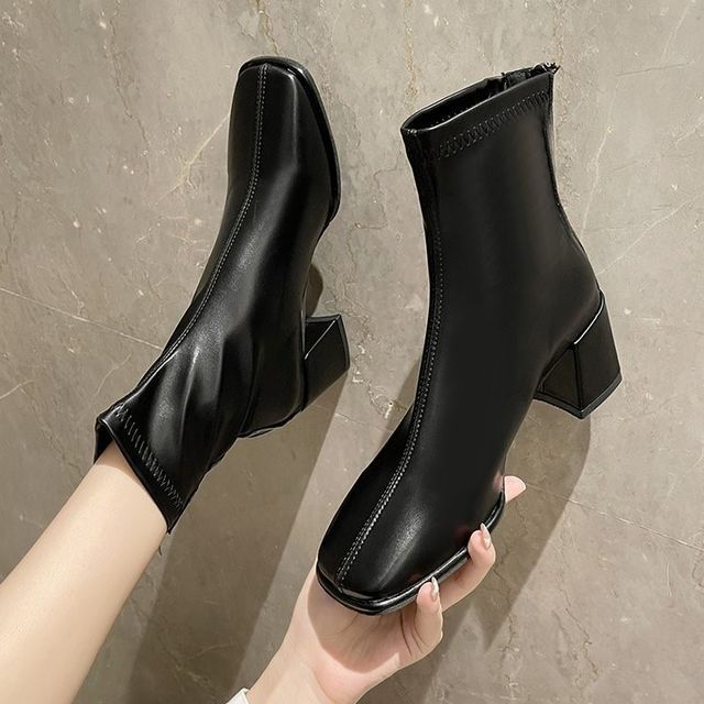 Square Toe Chunky Heel Boots SpreePicky