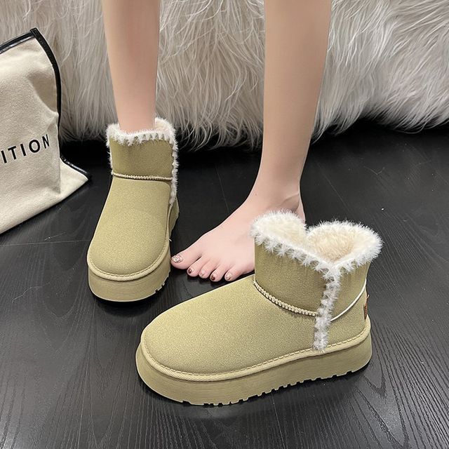 Fluffy Trim Platform Ankle Boots SpreePicky