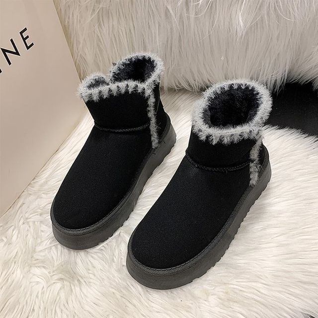 Fluffy Trim Platform Ankle Boots SpreePicky