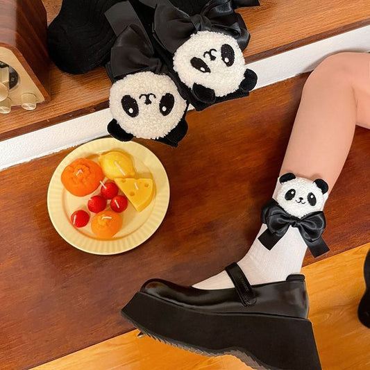 Plain Panda Bow Socks SpreePicky