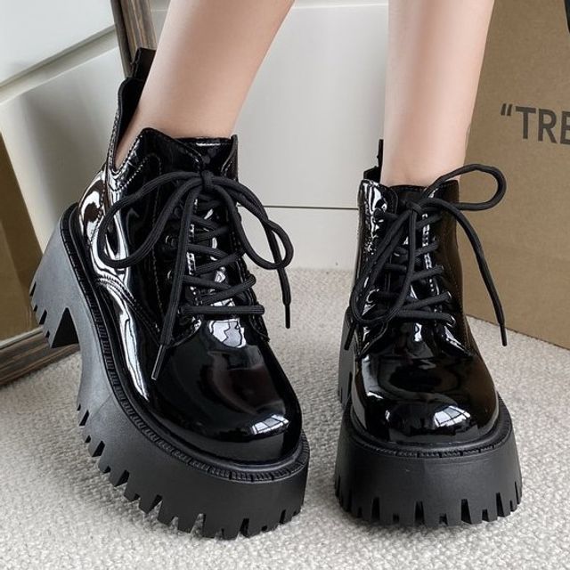 Lace-up Platform Chunky Heel Ankle Boots SpreePicky