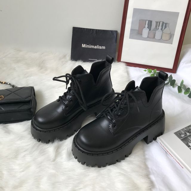 Lace-up Platform Chunky Heel Ankle Boots SpreePicky