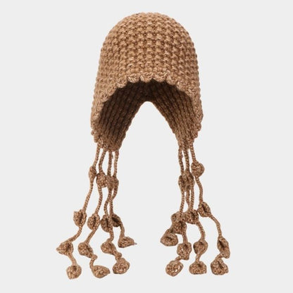 Fringed Knit Cloche Hat SpreePicky