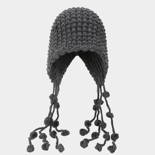 Fringed Knit Cloche Hat SpreePicky