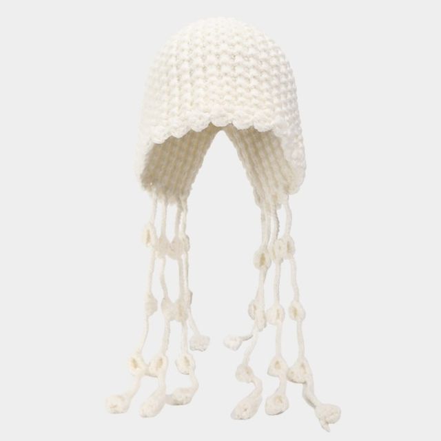 Fringed Knit Cloche Hat SpreePicky