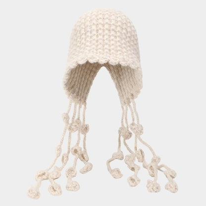 Fringed Knit Cloche Hat SpreePicky