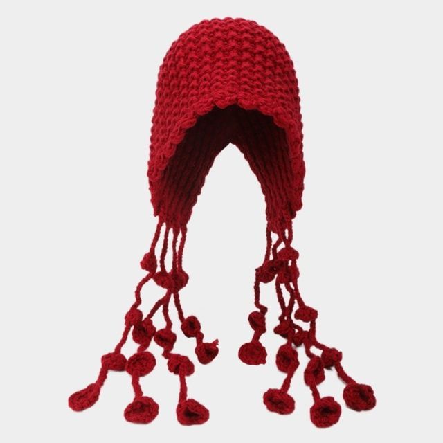 Fringed Knit Cloche Hat SpreePicky