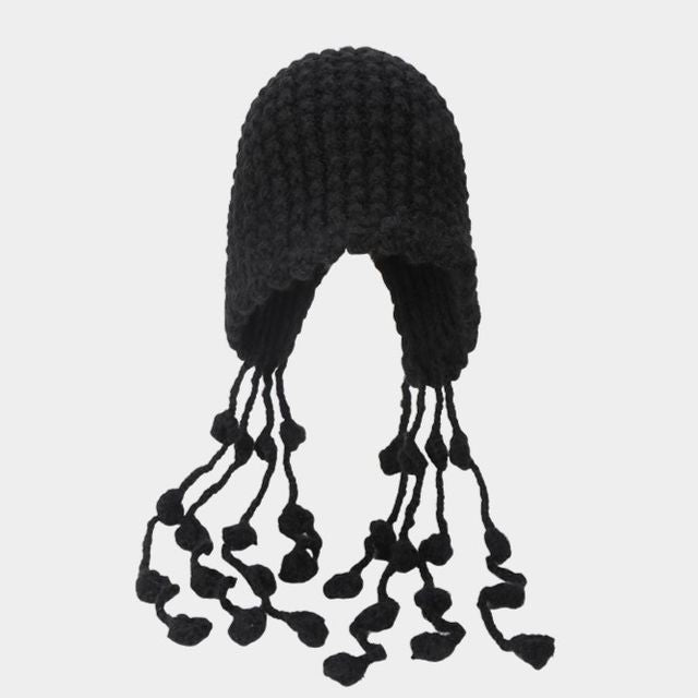 Fringed Knit Cloche Hat SpreePicky