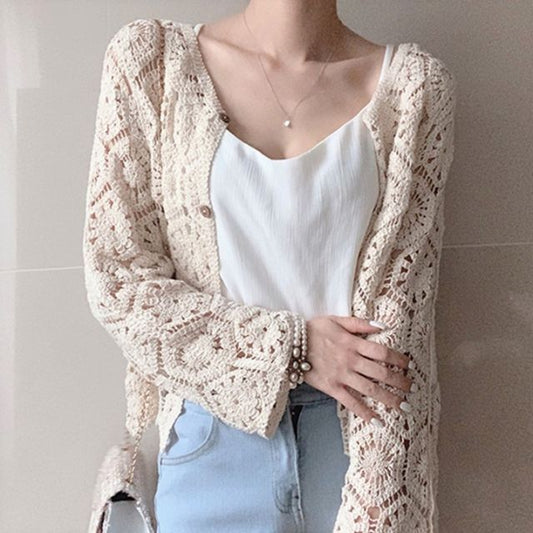 Plain Crop Crochet Knit Cardigan mySite