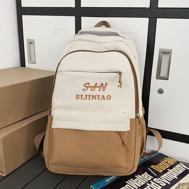 Two Tone Lettering Zip Backpack SpreePicky