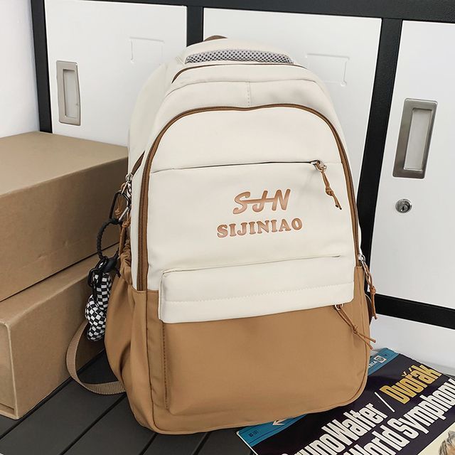 Two Tone Lettering Zip Backpack SpreePicky