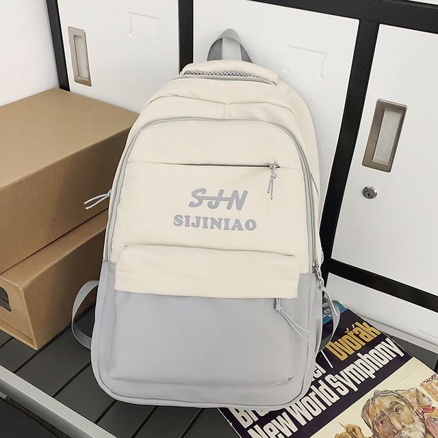 Two Tone Lettering Zip Backpack SpreePicky