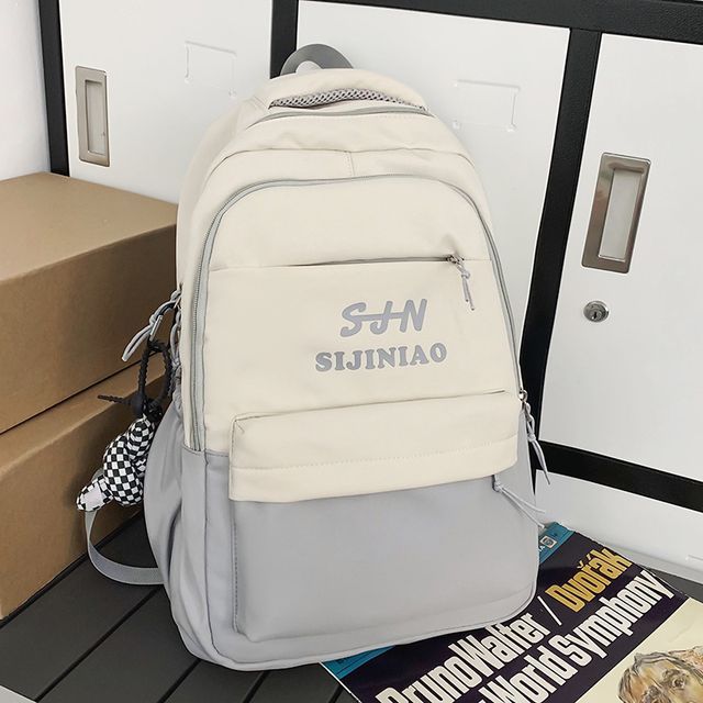 Two Tone Lettering Zip Backpack SpreePicky