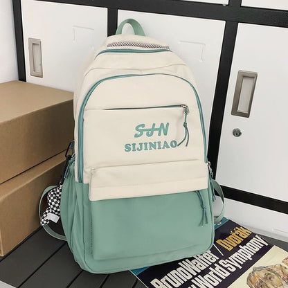 Two Tone Lettering Zip Backpack SpreePicky