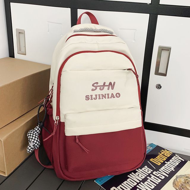 Two Tone Lettering Zip Backpack SpreePicky