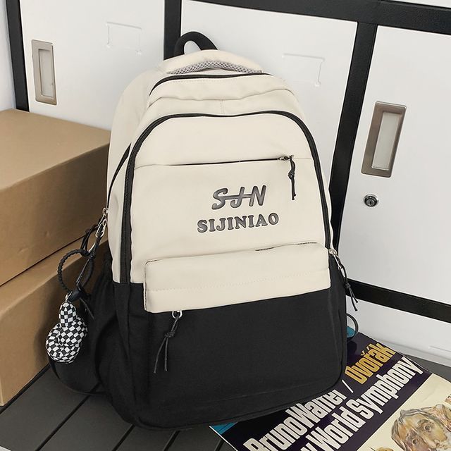 Two Tone Lettering Zip Backpack SpreePicky