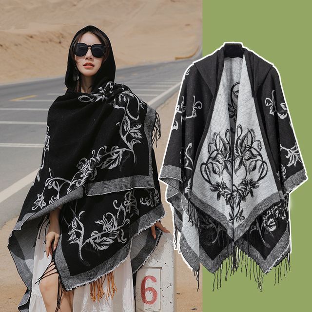 Floral Fringed Hooded Cape SpreePicky