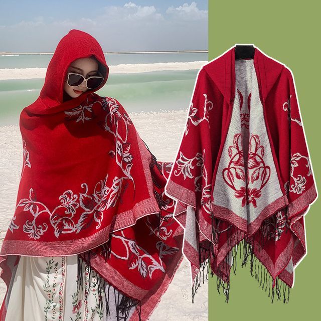 Floral Fringed Hooded Cape SpreePicky