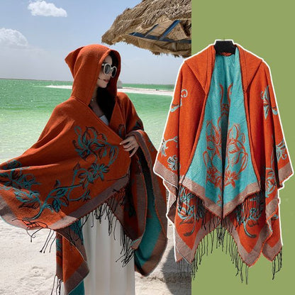 Floral Fringed Hooded Cape SpreePicky