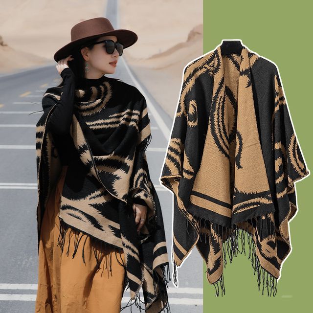 Print Fringed Shawl SpreePicky