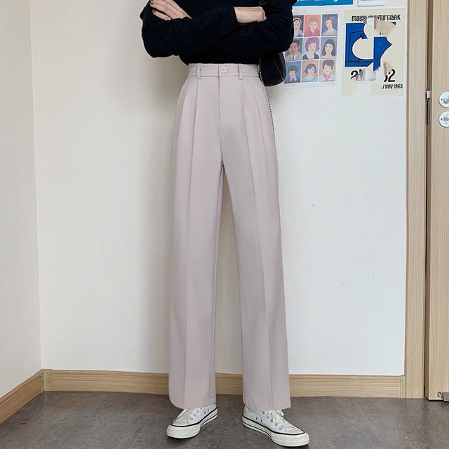 High Waist Plain Loose Fit Suit Pants SpreePicky