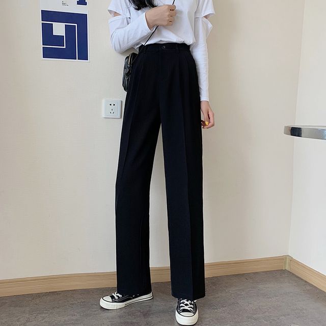 High Waist Plain Loose Fit Suit Pants SpreePicky