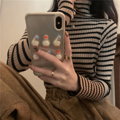 Long-Sleeve Turtleneck Striped Ribbed Knit Top SpreePicky