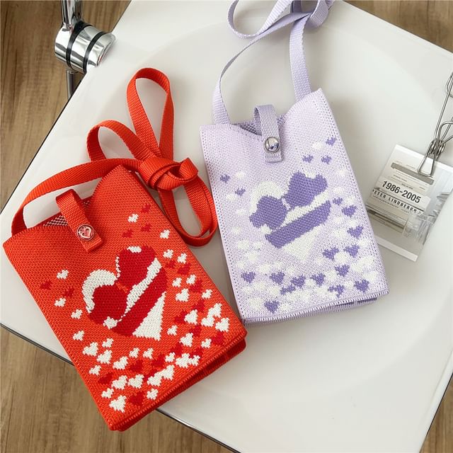 Heart Print Knit Crossbody Bag SpreePicky