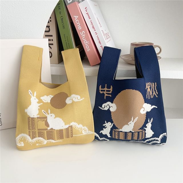 Rabbit Print Knit Tote Bag SpreePicky