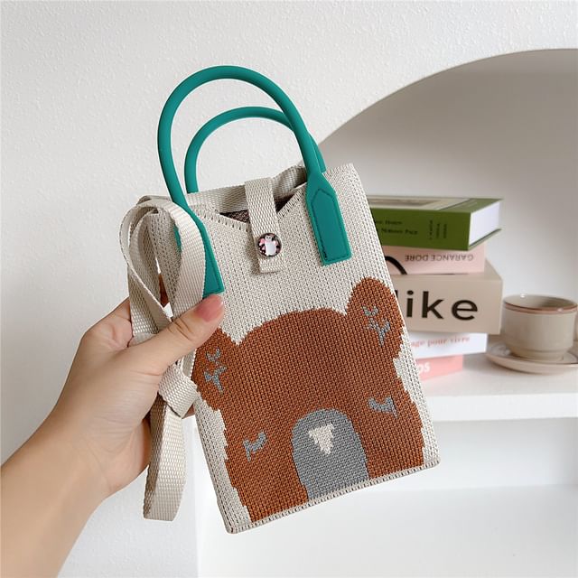 Printed Knit Top Handle Crossbody Bag SpreePicky