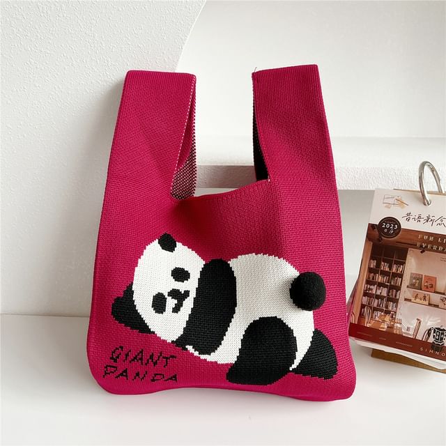 Panda Print Knit Tote Bag SpreePicky